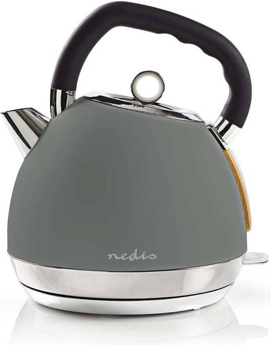 Nedis Elektrische retro fluitketel design waterkoker 1.8 Liter 2200 watt Soft-touch grijs