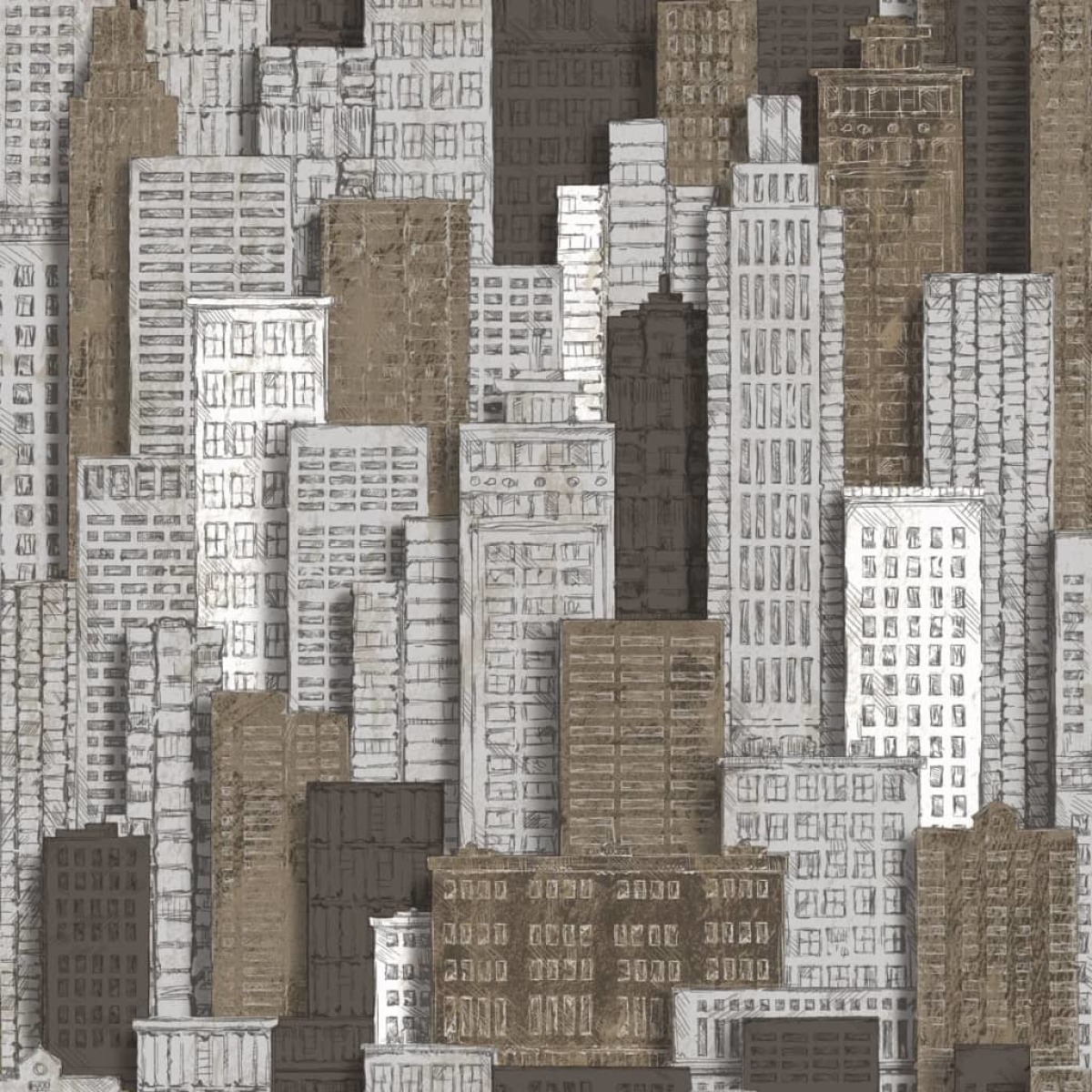 Urban Friends & Coffee Behang stadsappartementen wit en goudkleurig