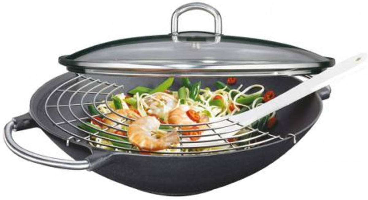 Gietijzeren wok-set "Premium" - 36cm - Küchenprofi