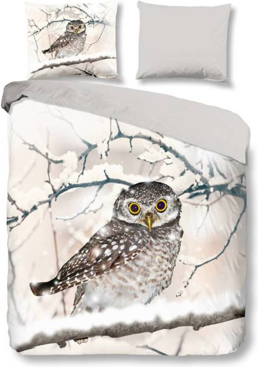 Snoozing Snowy Owl flanel dekbedovertrek - 1-persoons (140x200/220 cm + 1 sloop)