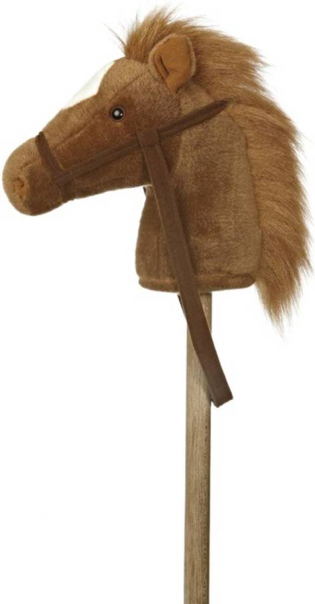Aurora Pluche stokpaardje bruine pony met geluid 94 cm