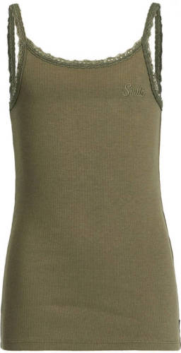 WE Fashion singlet met borduursels army groen
