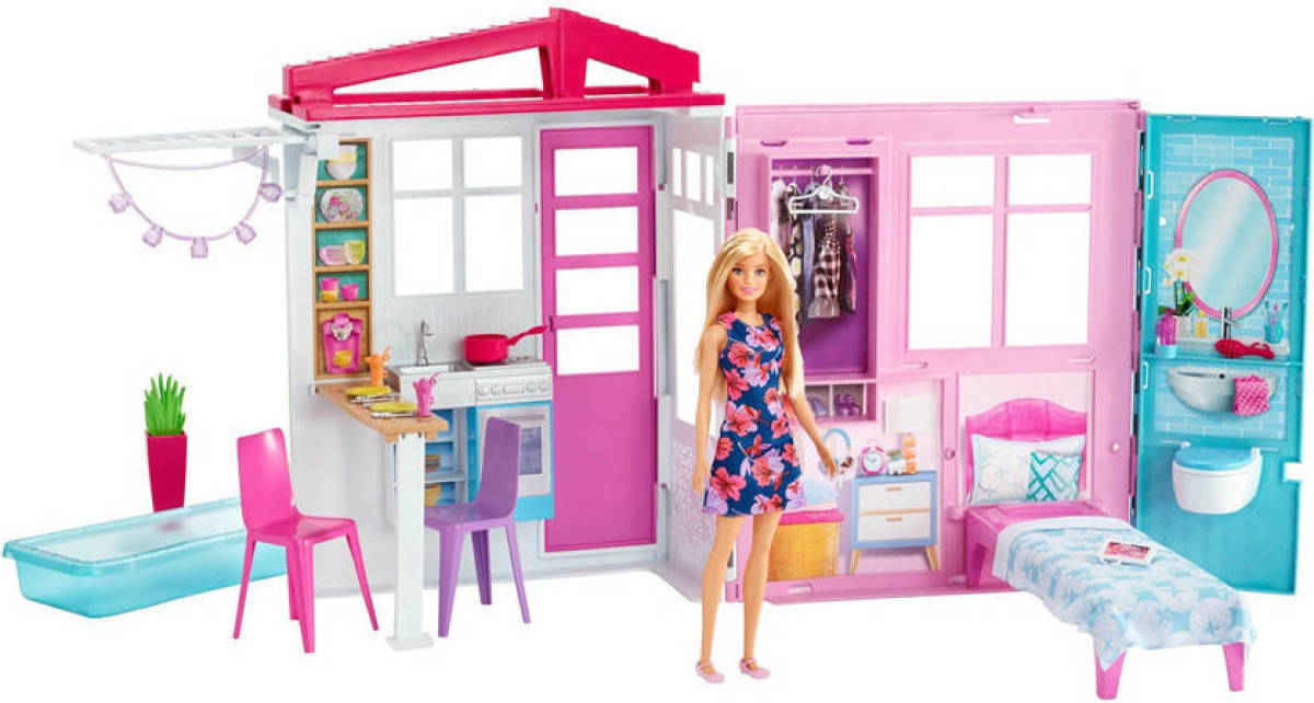Barbie draagbaar huis met pop