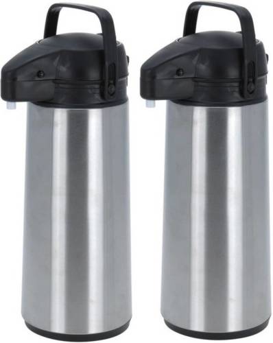 Merkloos 2x RVS thermoskannen/isoleerkannen met pomp 1.8 liter - Koffiekannen/theekannen - Reis thermoflessen