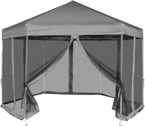 VidaXL Partytent pop-up zeshoekig met 6 zijwanden 3,6x3,1 m grijs