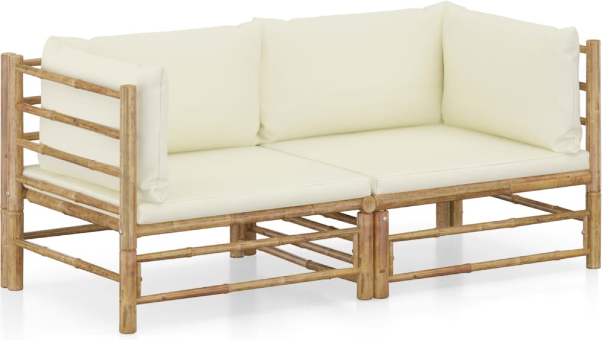 VidaXL 2-delige Loungeset met crèmewitte kussens bamboe