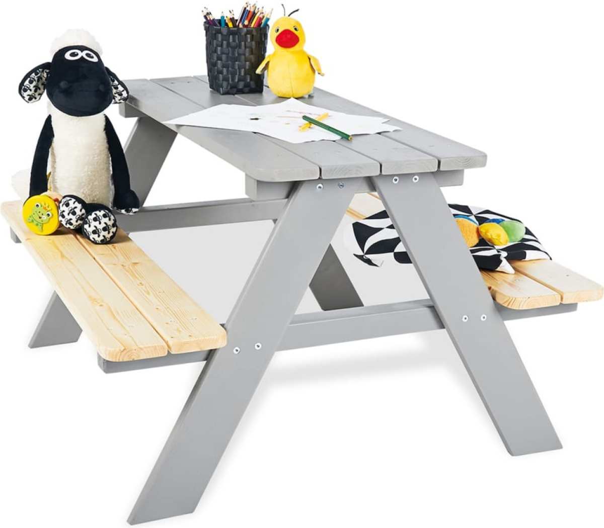 Pinolino Kinderpicknicktafel met bank Nicki für 4 hout grijs