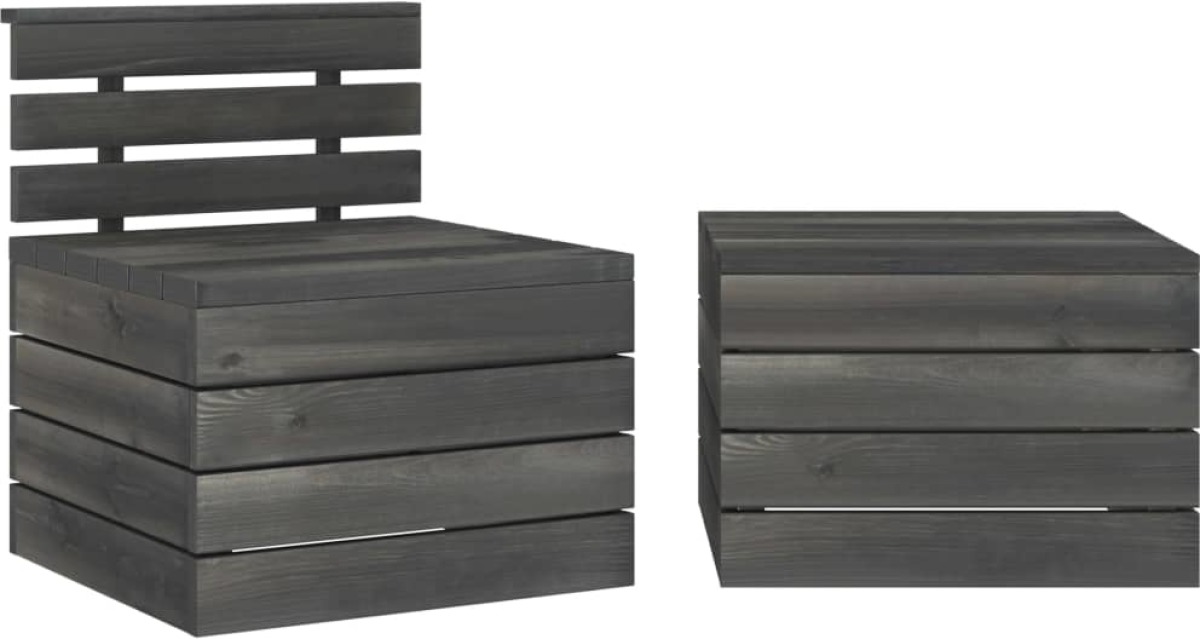 VidaXL 2-delige Loungeset pallet massief grenenhout donkergrijs