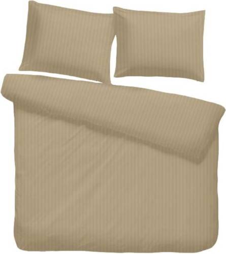 iSleep dekbedovertrek Satijnstreep - Medium Beige - Lits-jumeaux 240x200/220 cm