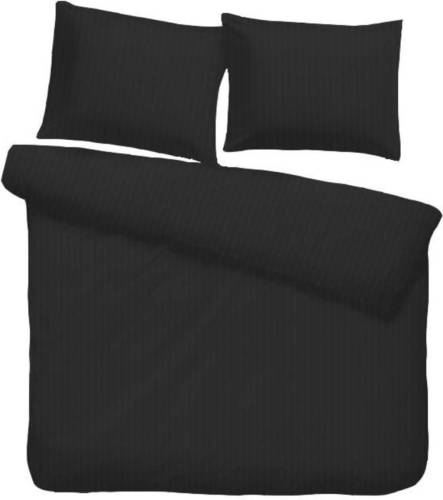 iSleep dekbedovertrek Satijnstreep - Zwart - 1-Persoons 140x200/220 cm