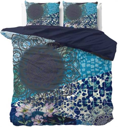 DreamHouse Bedding Imara dekbedovertrek - 2-persoons (200x200/220 cm + 2 slopen) - Katoen satijn - Blue