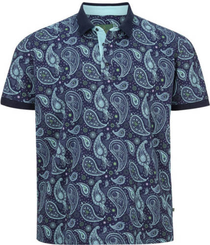 Charles Colby loose fit polo EARL SUITBERT Plus Size met paisleyprint blauw