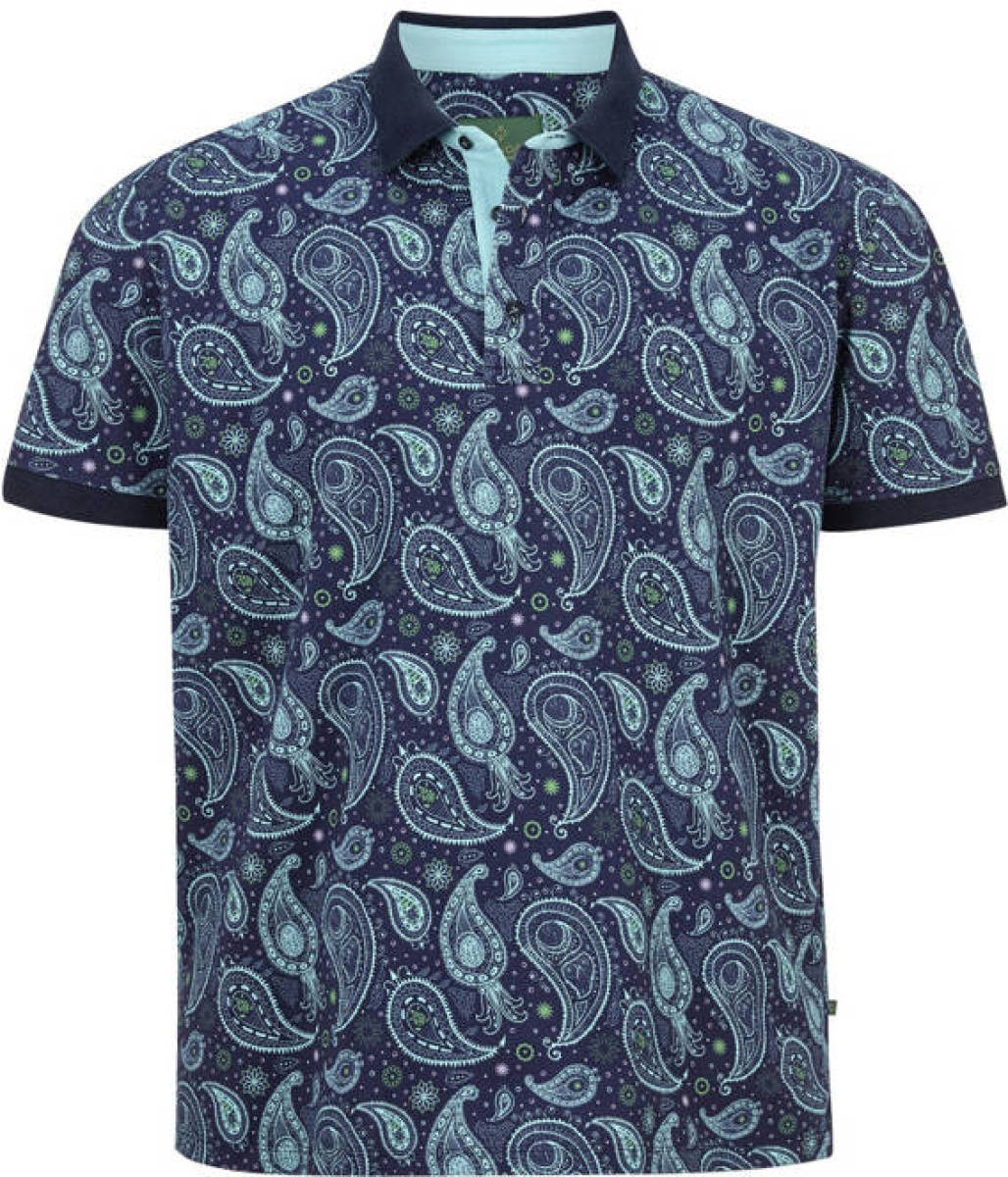 Charles Colby loose fit polo EARL SUITBERT Plus Size met paisleyprint blauw