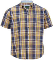 Charles Colby geruit loose fit overhemd Duke LOGAN Plus Size geel/blauw