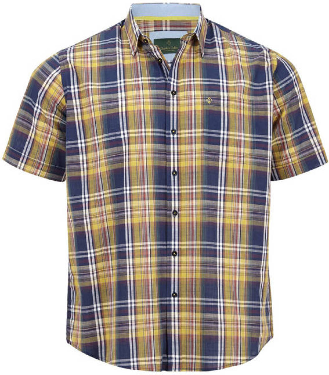 Charles Colby geruit loose fit overhemd Duke LOGAN Plus Size geel/blauw