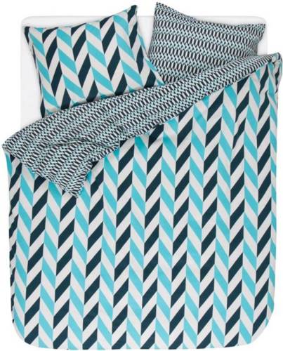 Esprit Criss Cross dekbedovertrek - 100% geruwde flanel-katoen - Lits-jumeaux (240x200/220 cm + 2 slopen) - Aqua