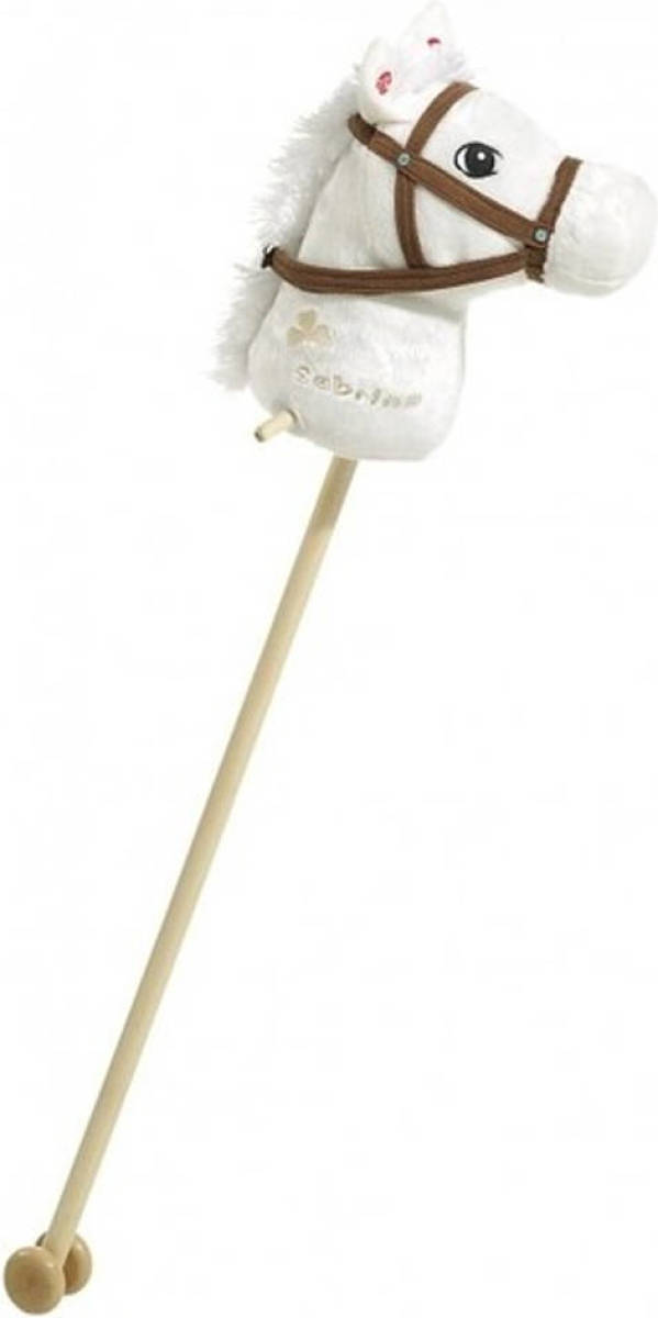 Merkloos Pluche stokpaard wit met geluid 90 cm