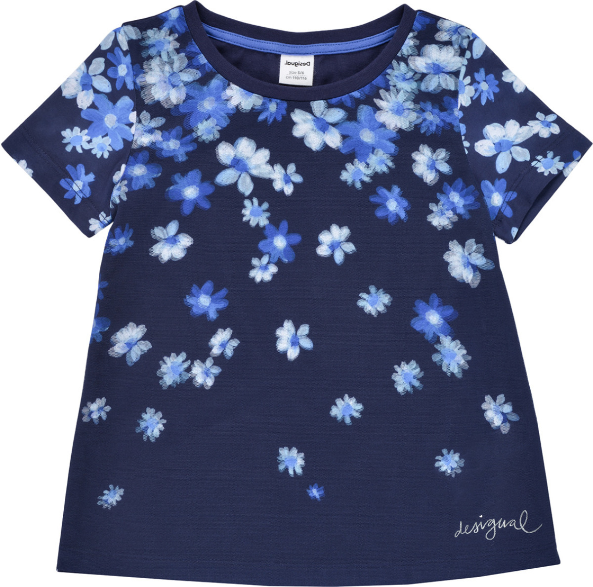 Desigual gebloemd T-shirt blauw/blauw
