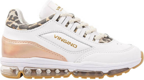 Vingino Fenna II leren sneakers met panterprint wit/metallic