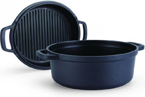 Braadpan met Grilldeksel Zwart, 26 cm - Commichef