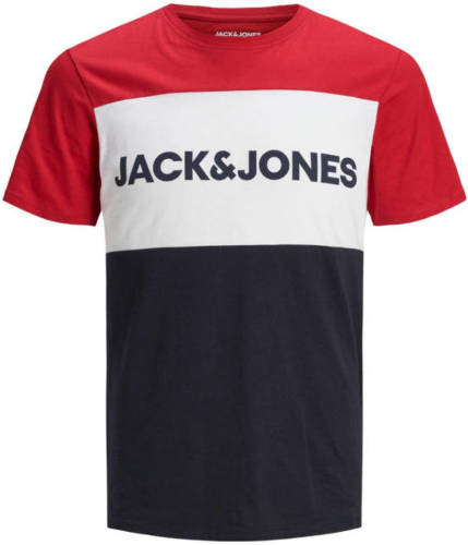 Jack & Jones ESSENTIALS T-shirt met logo rood/wit/donkerblauw