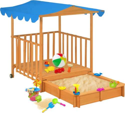 VidaXL Kinderspeelhuis met zandbak UV50 vurenhout blauw