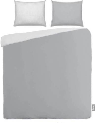 Merkloos iSeng Uni Double dekbedovertrek - Lits-jumeaux (240x200/220 cm + 2 slopen) - Percal katoen - Grey/White