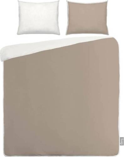 Merkloos iSeng Uni Double dekbedovertrek - 1-persoons (140x200/220 cm + 1 sloop) - Percal katoen - Taupe/Off-White