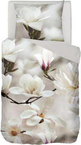 Snoozing Floral flanel dekbedovertrek - 1-persoons (140x200/220 cm + 1 sloop) - Flanel - Wit
