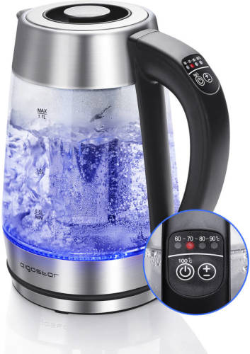 Aigostar Cris 30OSU - Glazen waterkoker met LED en theefilter - RVS - zwart