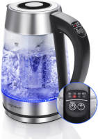 Aigostar Cris 30OSU - Glazen waterkoker met LED en theefilter - RVS - zwart