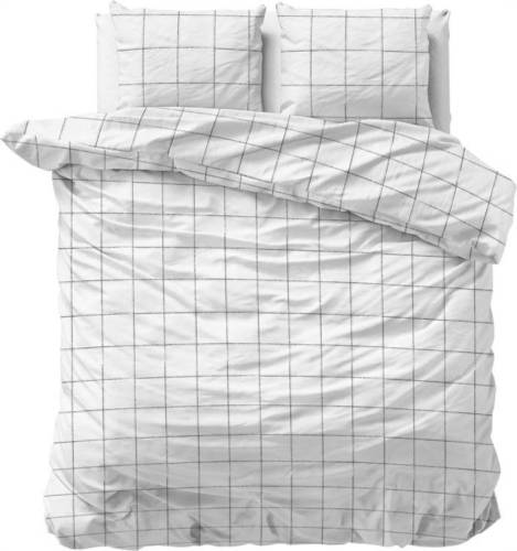 DreamHouse Bedding Deep Check dekbedovertrek - Lits-jumeaux (240x200/220 cm + 2 slopen) - Katoen satijn - White