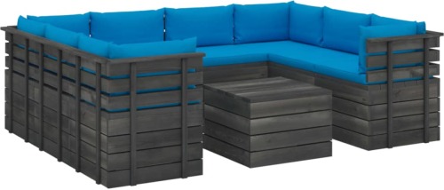 VidaXL 9-delige Loungeset met kussens pallet massief grenenhout