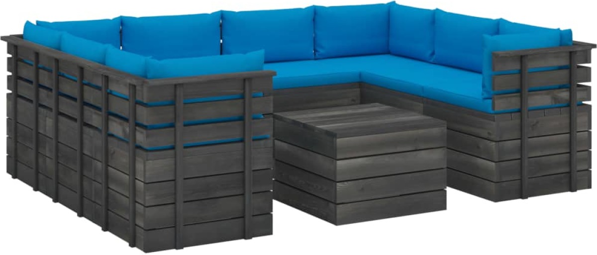 VidaXL 9-delige Loungeset met kussens pallet massief grenenhout