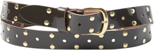 Pinned by K leren riem met studs donkerbruin