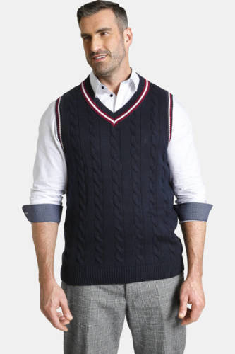 Charles Colby kabelgilet CONSTANTINE Plus Size met contrastbies donkerblauw