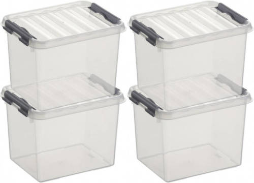 Merkloos 4x Sunware Q-Line opberg boxen/opbergdozen 3 liter 20 cm kunststof - Opslagbox - Opbergbak kunststof transparant/zilver