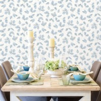 Evergreen Behang Leaves wit en blauw