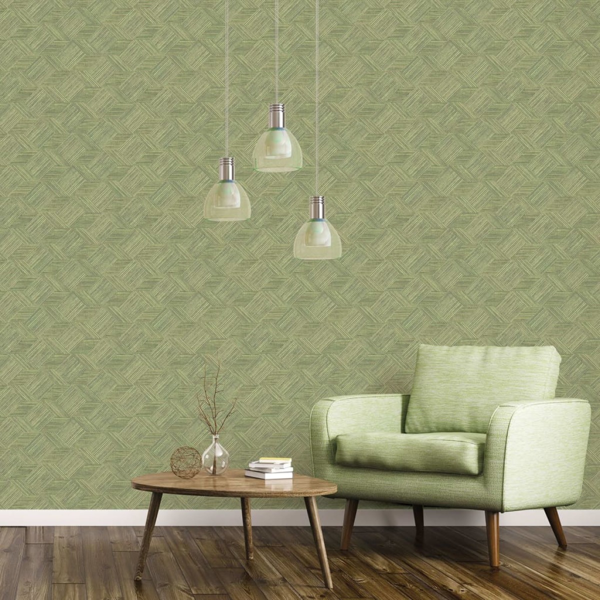 Evergreen Behang Wicker Natural groen