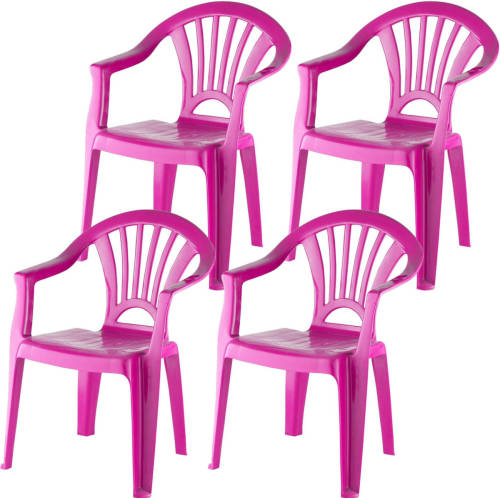 Merkloos 4x Stuks Fuchsia Roze Stoeltjes Voor Kinderen 51 Cm - Tuinmeubelen - Kunststof Binnen/buitenstoelen Voor Kinderen