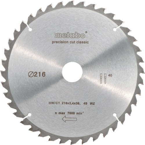 Metabo Zaagblad Precision Cut Wood 216x30X1,8mm 40 T