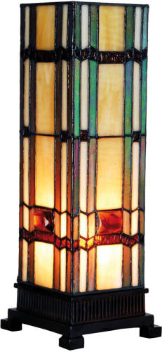 Clayre & Eef Tafellamp Tiffany - 12*12*35 Cm E14/max 1*40w - Meerkleurig - Glas In Lood - Art Deco - Lumilamp - 5ll-9024