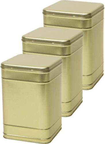 Merkloos 3x Gouden vierkante opbergblikken/bewaarblikken 25 cm - Gouden voorraadblikken - Voorraadbussen