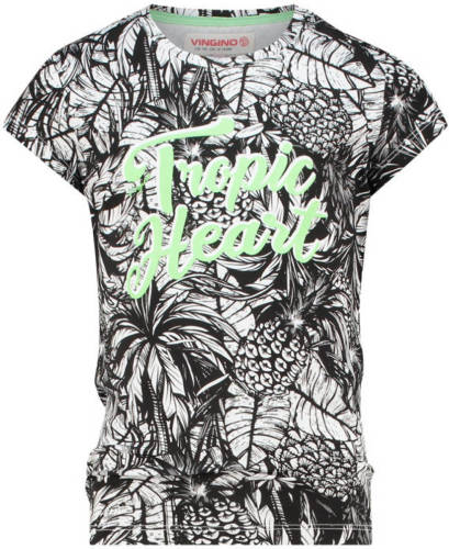 Vingino T-shirt Hestie met all over print zwart/wit