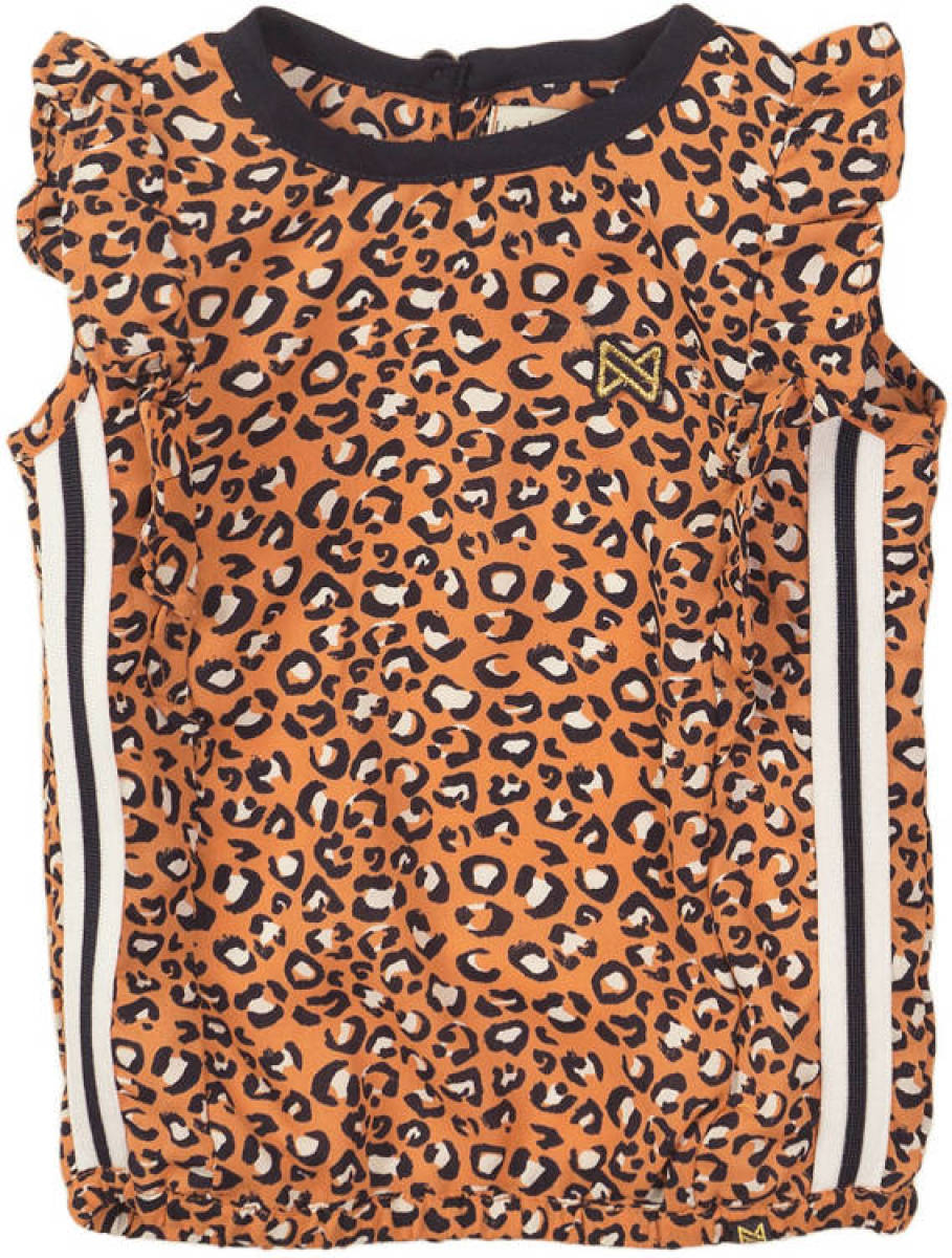 Koko Noko T-shirt met panterprint en contrastbies oranje/zwart/wit
