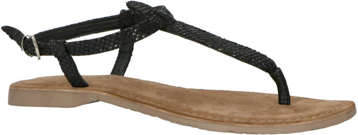 Lazamani leren sandalen met slangenprint zwart
