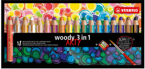 Stabilo Woody 3 in 1 ARTY met puntenslijper en penseel (18 st.)