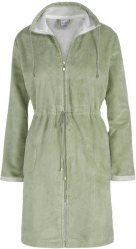 Vandyck fleece badjas Chicago met ritssluiting olijfgroen