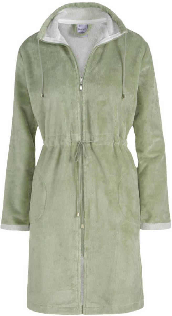 Vandyck fleece badjas Chicago met ritssluiting olijfgroen