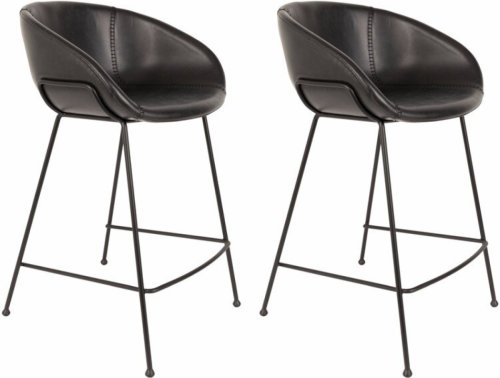 Zuiver Set 2 Barstoelen Feston Zithoogte 65 Cm - Kunstleer Zwart